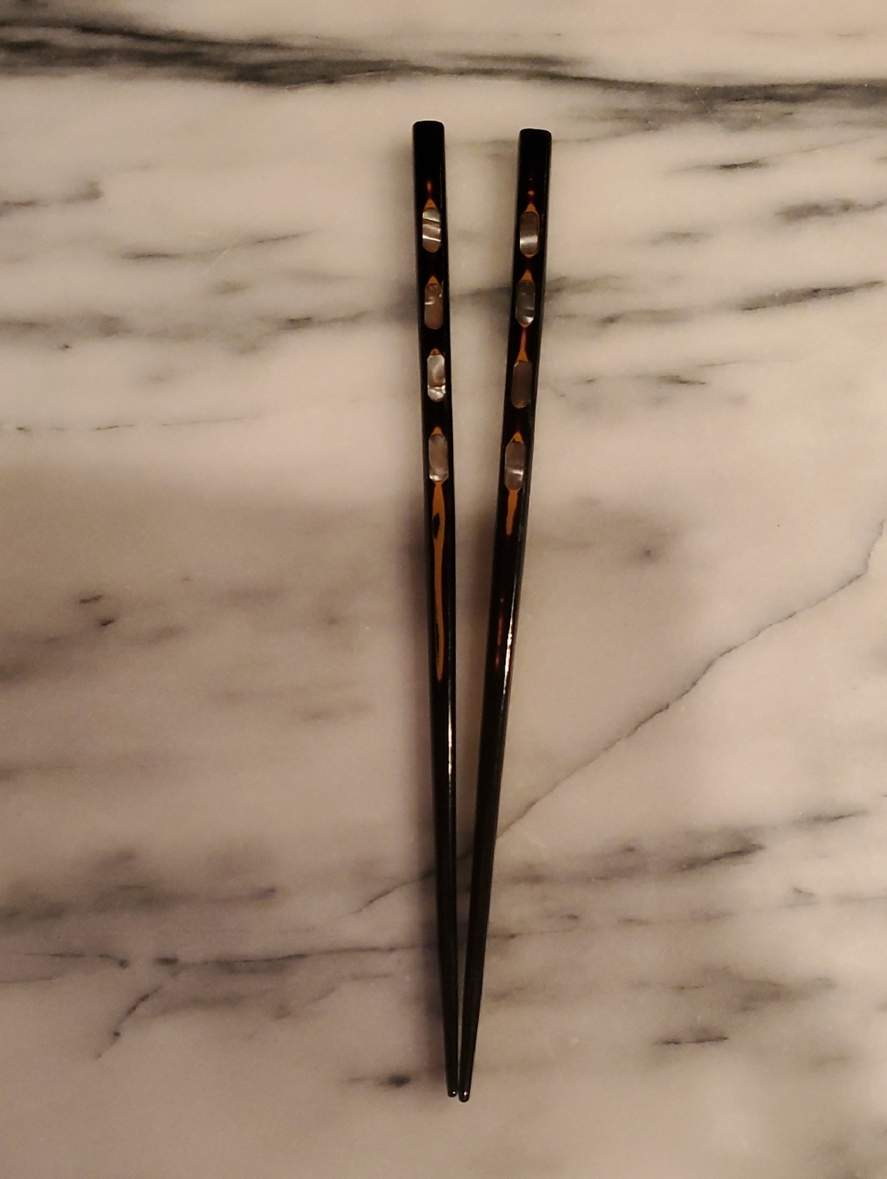 Japanese Black Lacquered Mother Of Pearl/Abalone Chopsticks